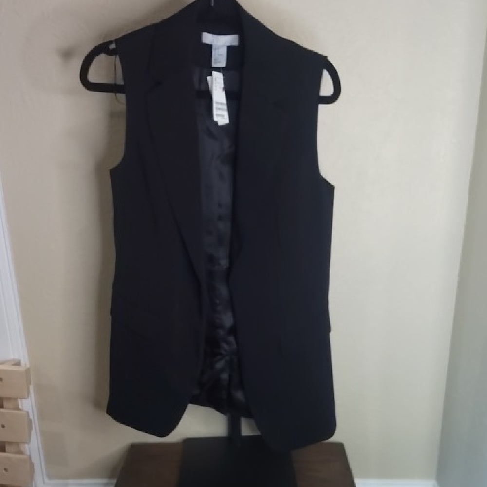 H&M Black Textured Vest with Shawl Collar